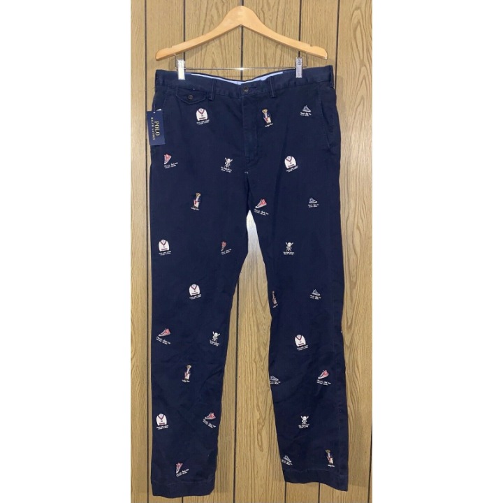 Polo Ralph Lauren Stitched Logos Straight Fit Pants Mens Size: 36x34 MRSP 98.50