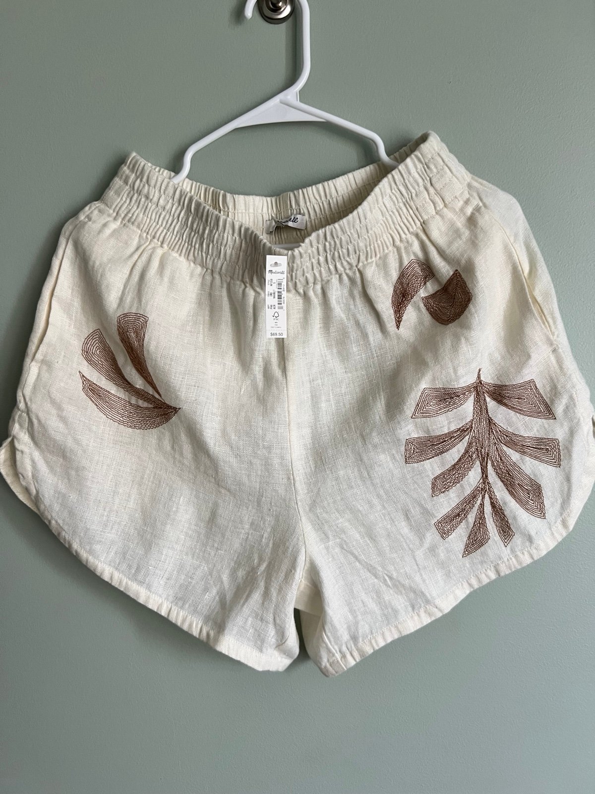 Madewell Embroidered Linen Pasadena Pull-On Shorts in Tropicale Floral
