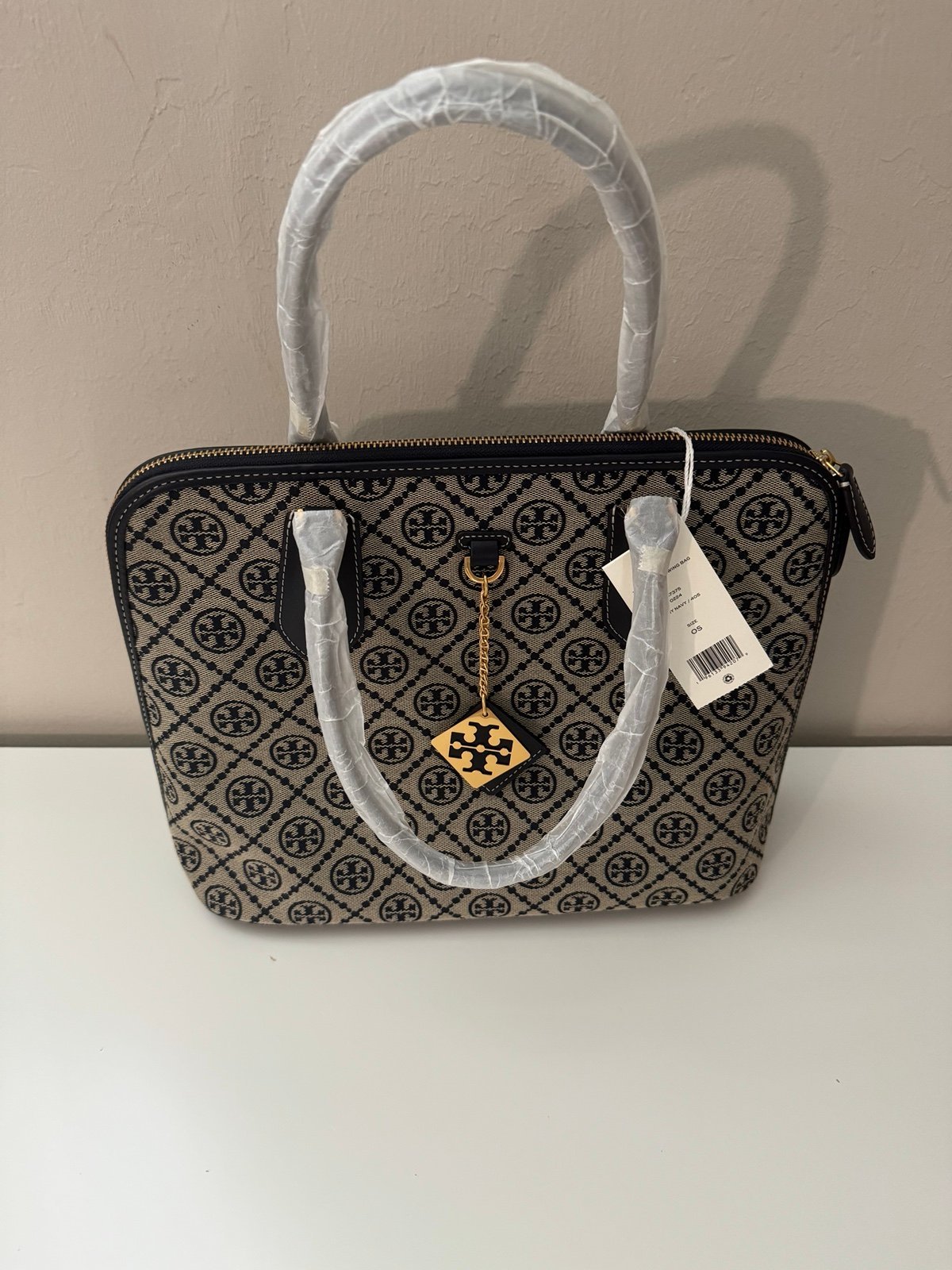 Tory Burch Navy Blue T Monogram Swing Satchel