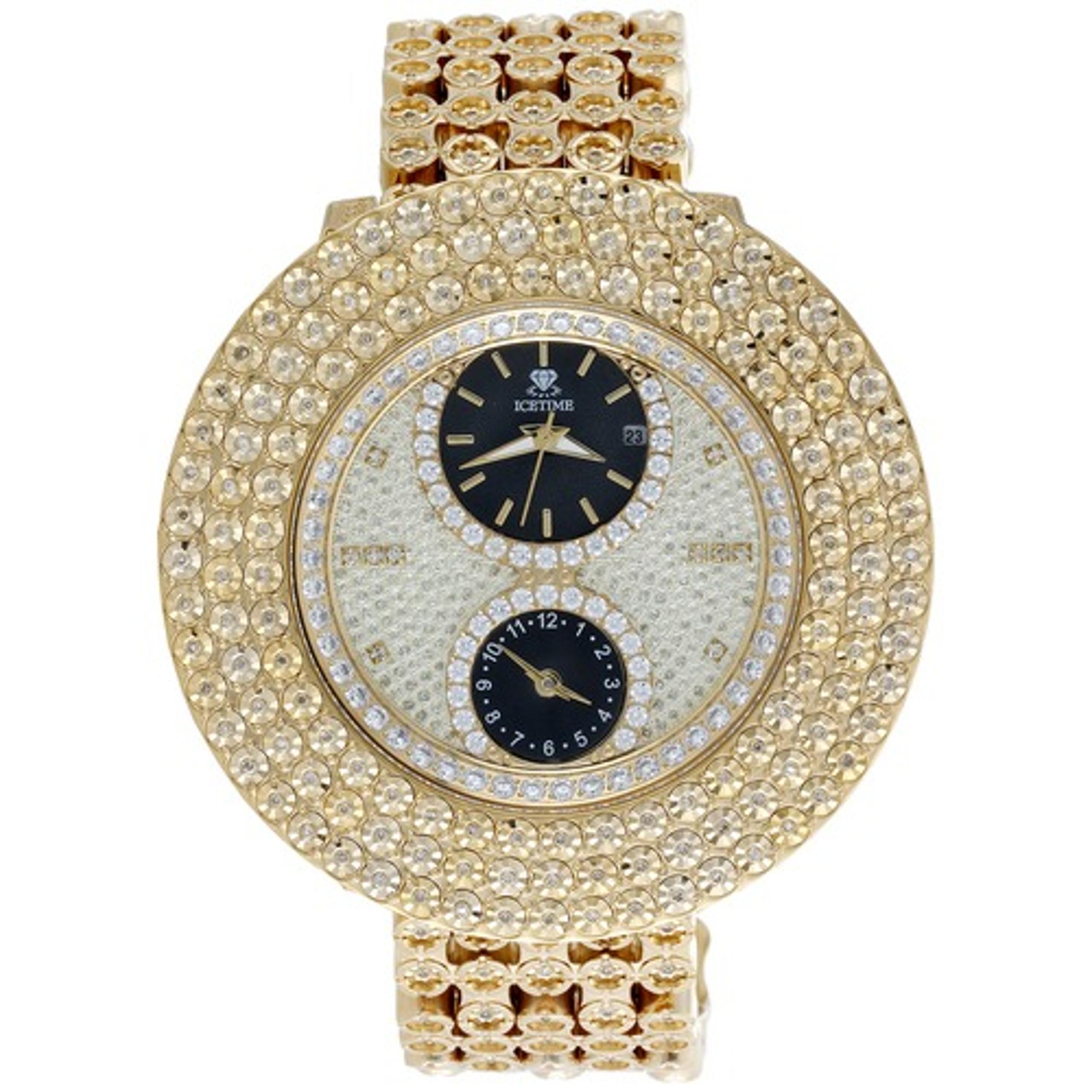 Mens Icetime 2 ct Diamond Watch Illusion Dial Fully Iced Band 3 Row 50mm Kg-2