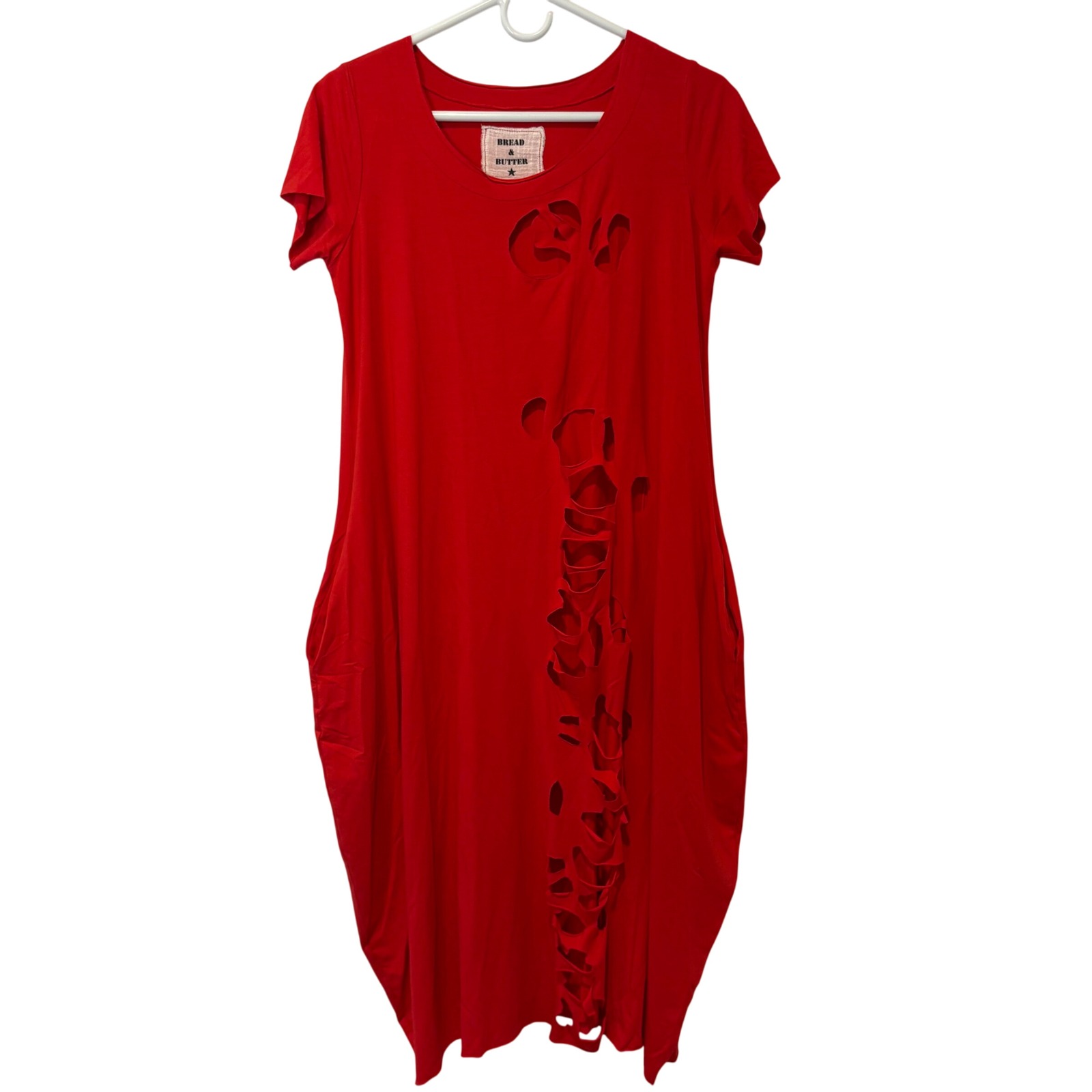 Bread & Butter Womens Red Dress Pockets Cut Outs Made in Italy Maximalism