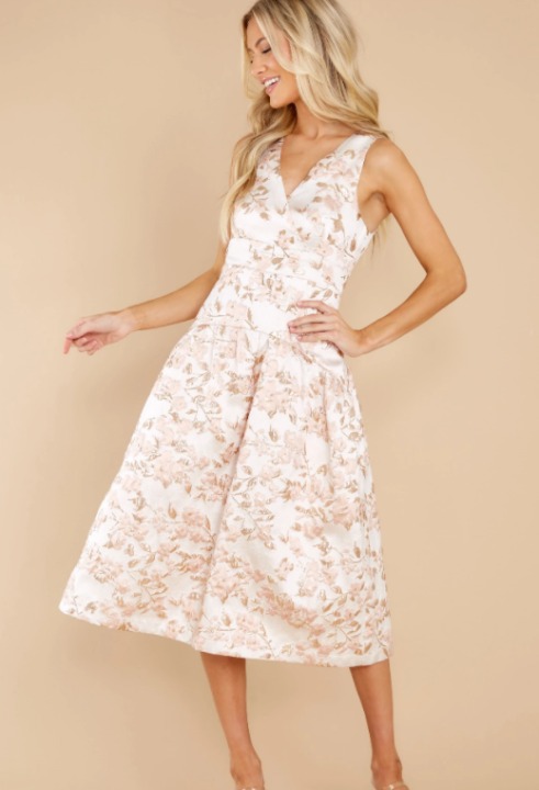 Reason To Smile Ivory And Blush Floral Print Midi Dress