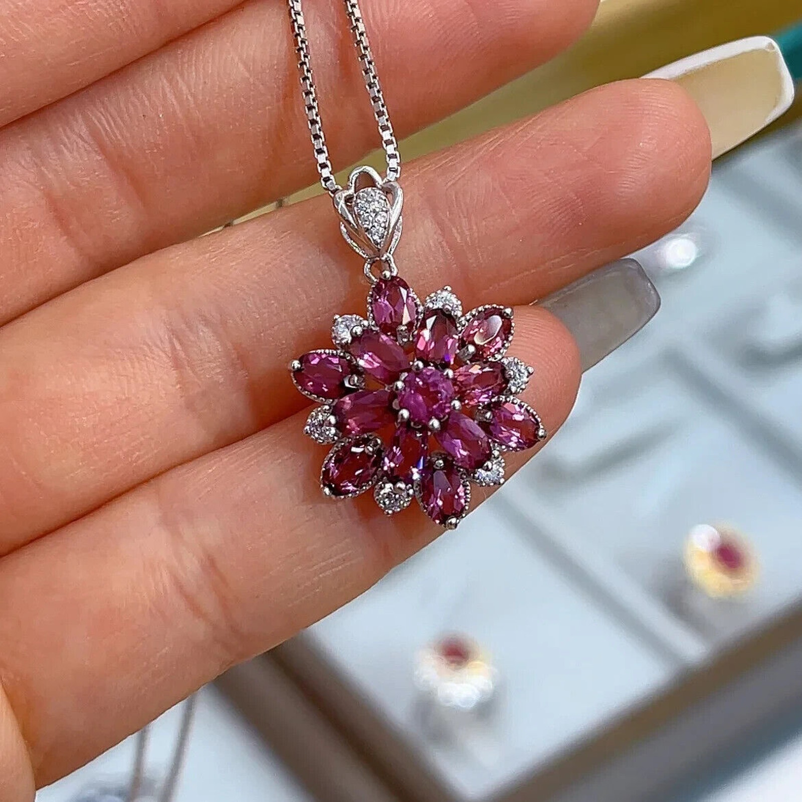 Natural Pink Garnet Pendant Necklace, Women's Genuine Garnet Pendant Necklace
