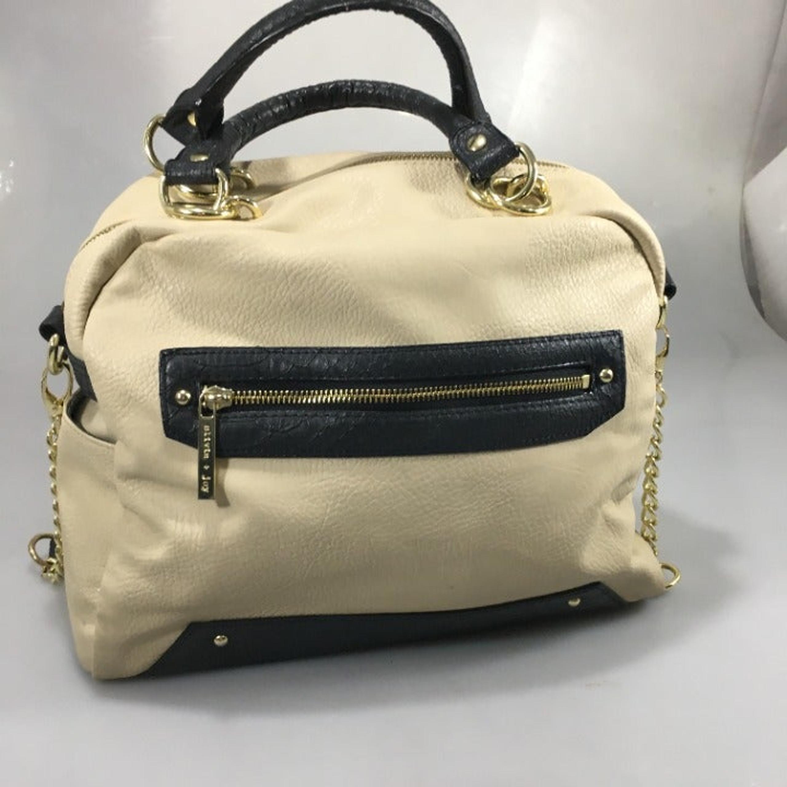 Olivia + Joy Beige Black Faux Pebbled Leather Large Shoulder Bag Handbag