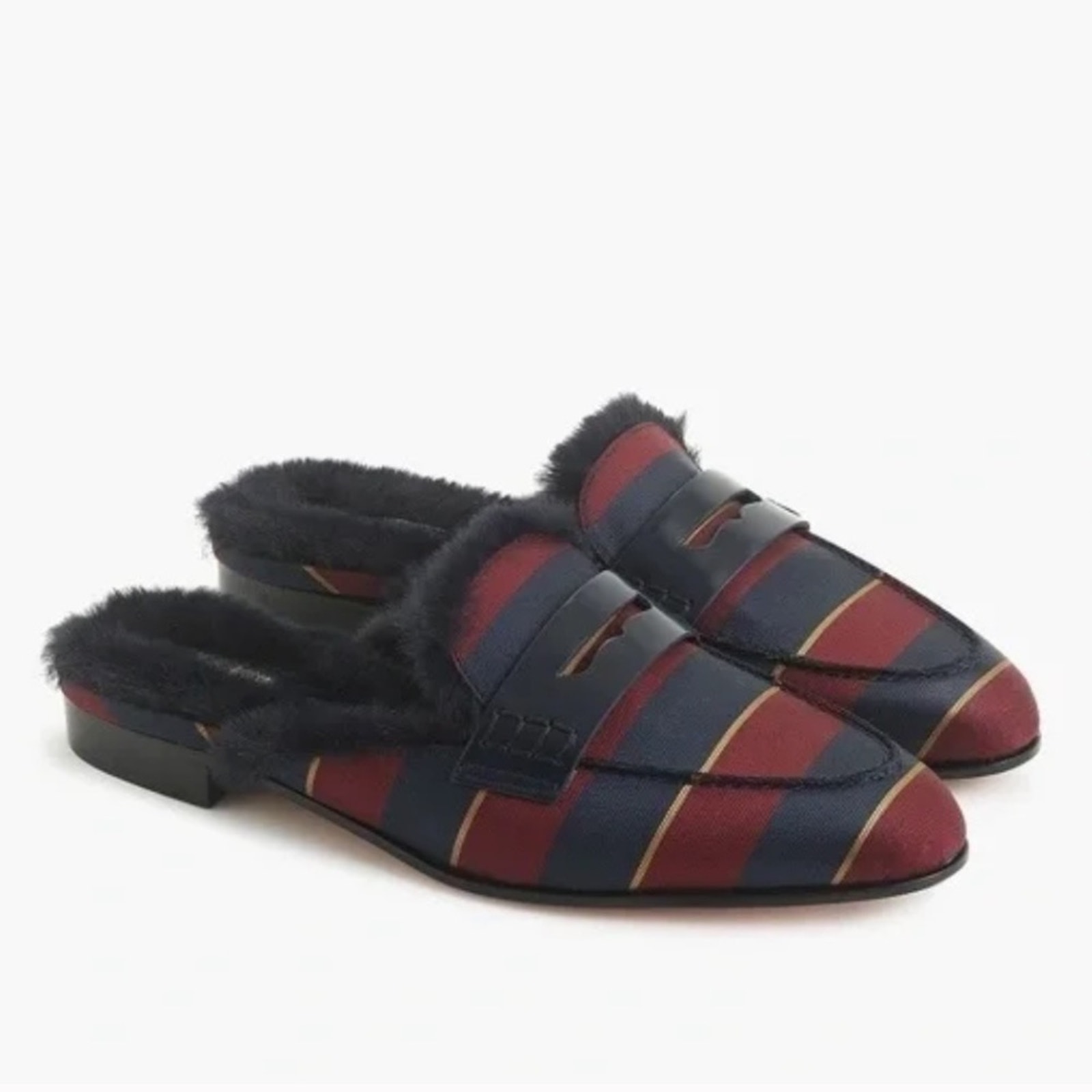 J. Crew Shoes Faux Fur Academy Penny Loafer Mule In Stripe