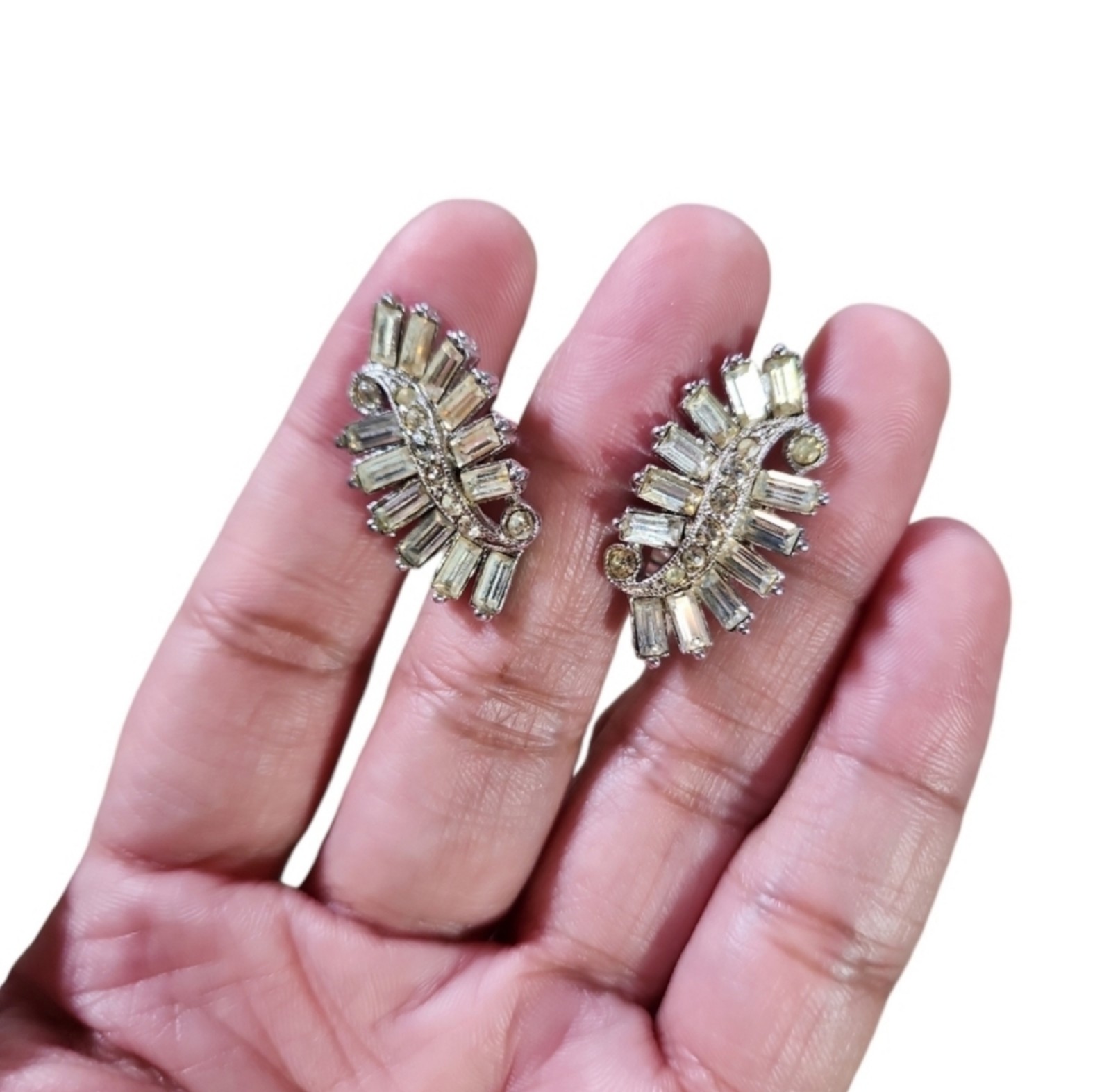 Vintage Silver Toned Cubic Zirconia Cuff Links