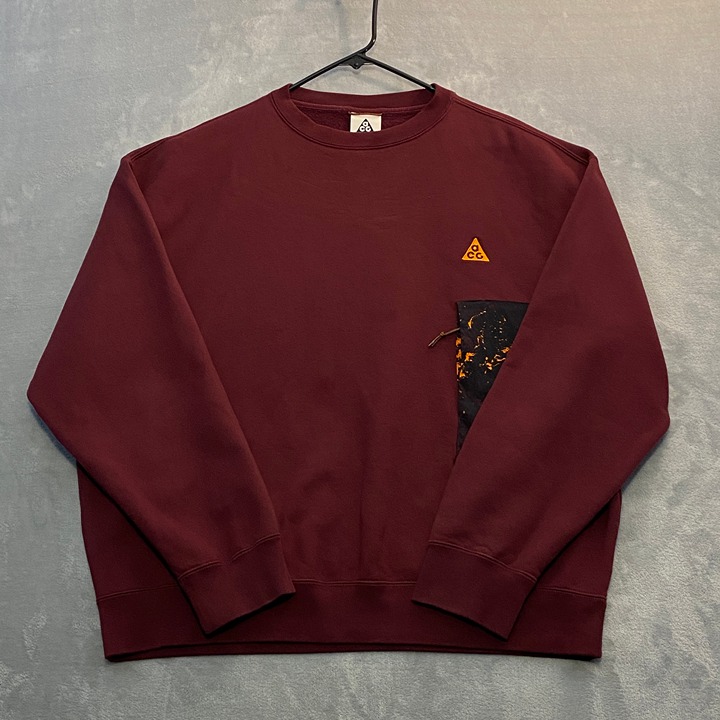 NIKE ACG Sweatshirt Men Large Night Maroon Long Sleeve Zip AOP Chest Pocket Logo