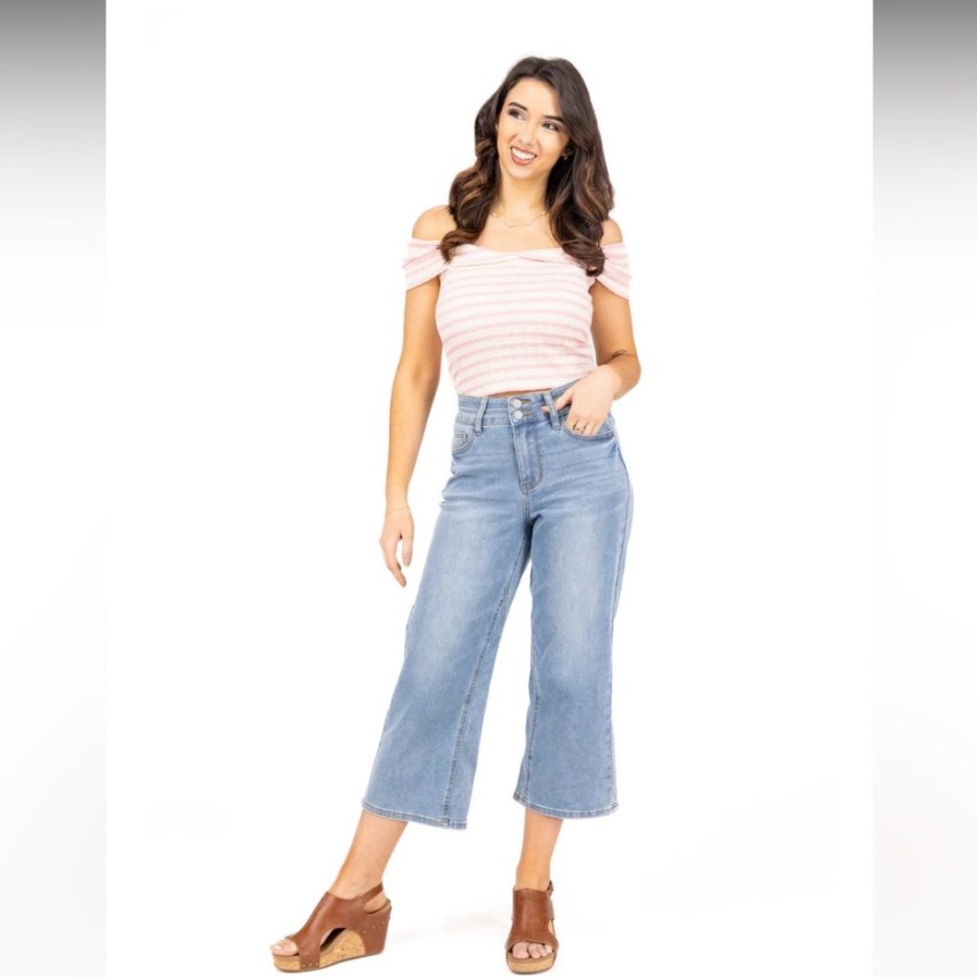 Judy Blue The Oakley High-Rise Cooling, Double Waistband Cropped Wide Leg Denim
