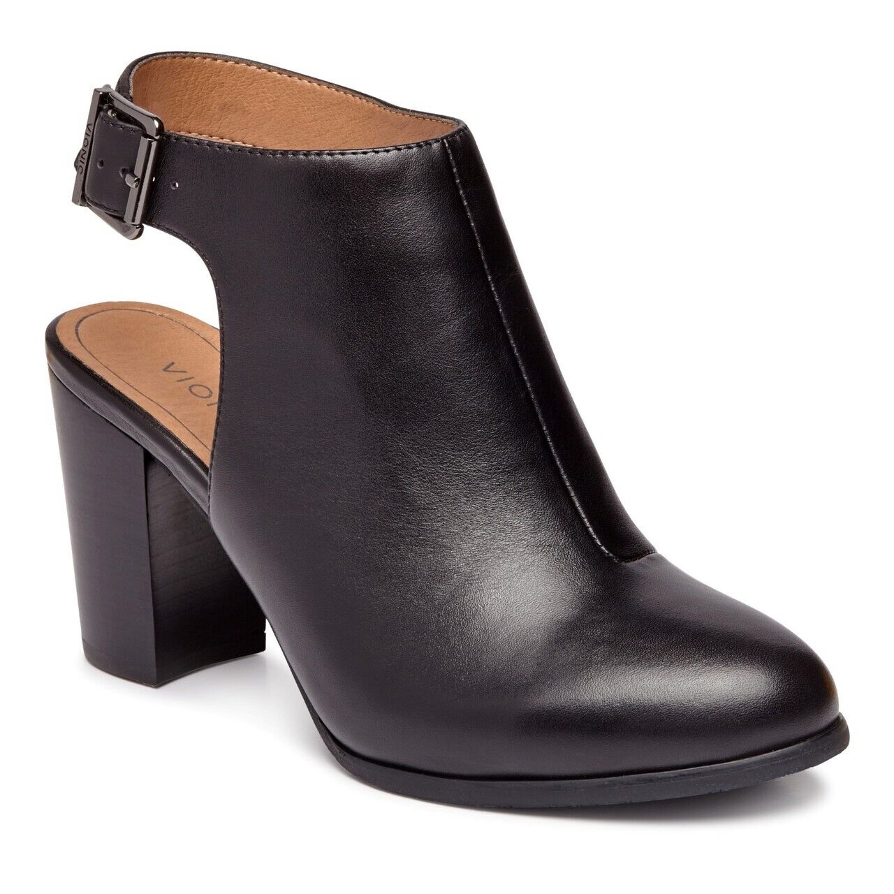 Vionic Lacey Women's Open Heel Bootie Slingback Heels in Black Leather 8.5