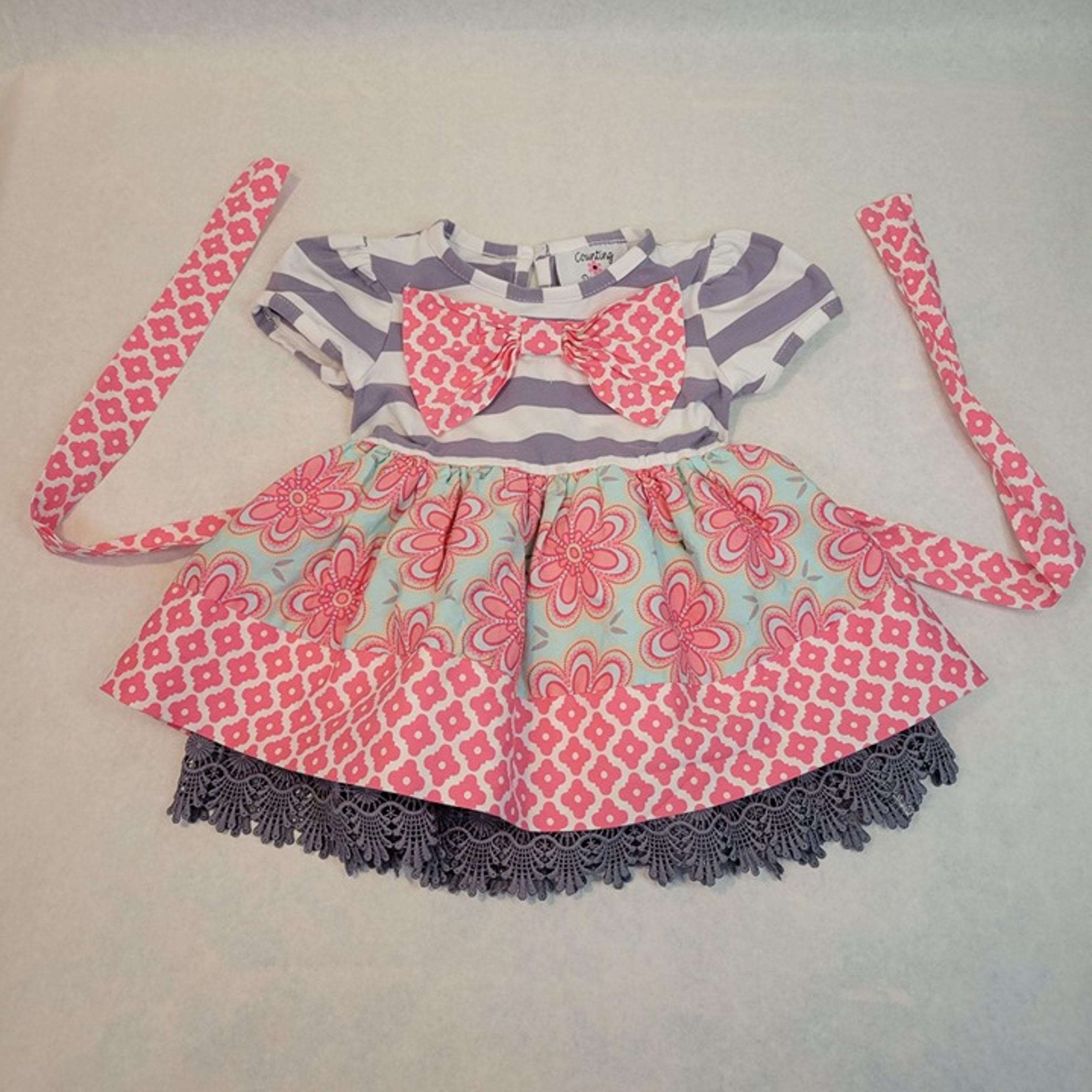 COUNTING DAISIES dress ~ 2T ~ purple stripe bodice, lace