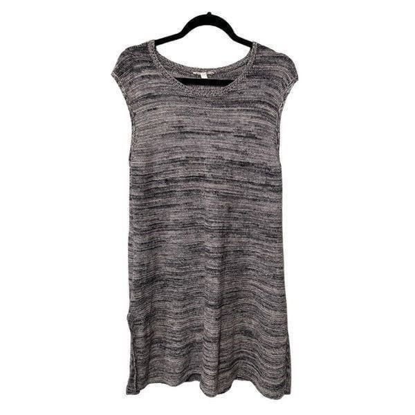 Eileen Fisher Space Dye Knit Organic Linen Tunic Sweater Mini Dress Gray Medium