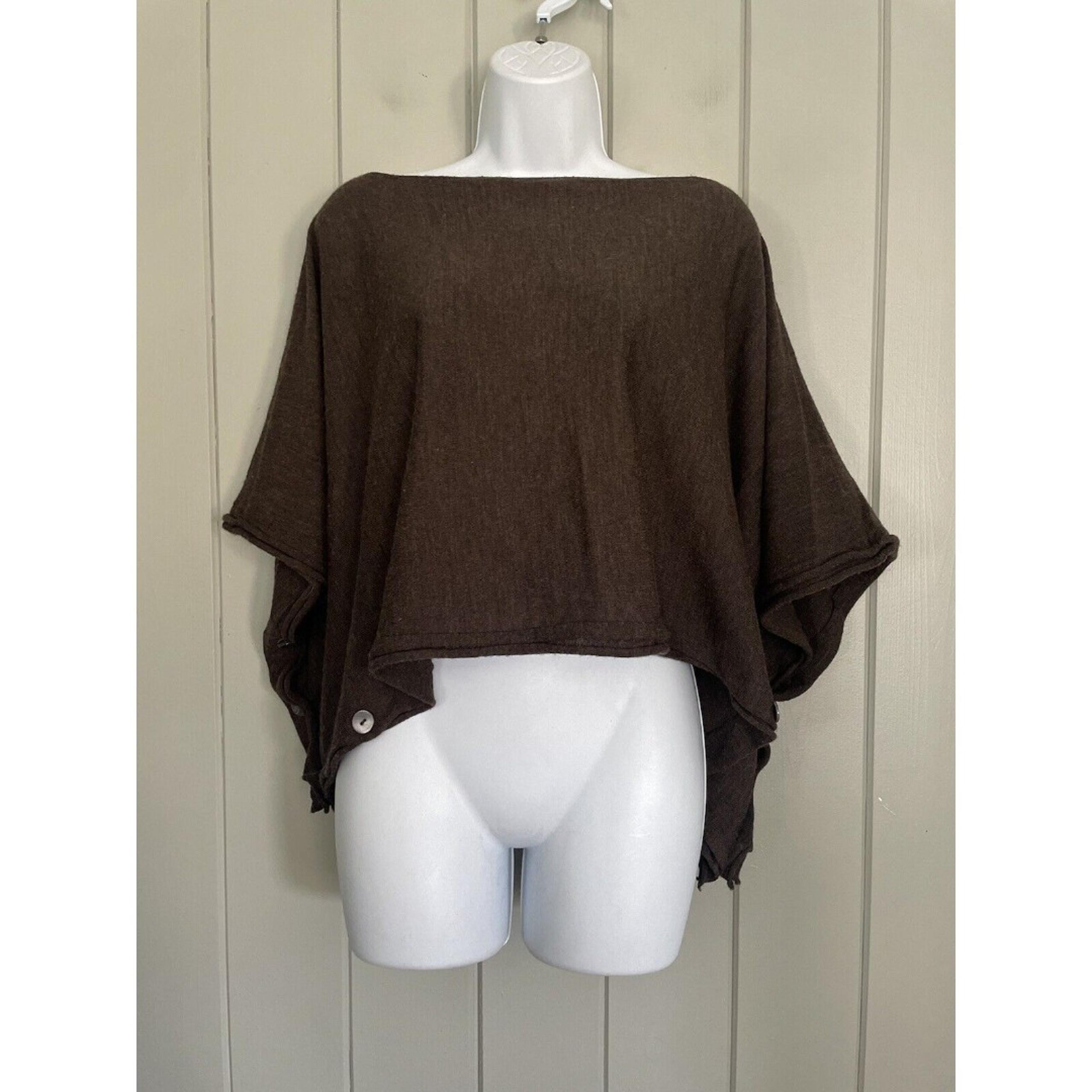 Anthropologie Moth Multi Way Button Poncho Sweater M/L 100% Wool Brown