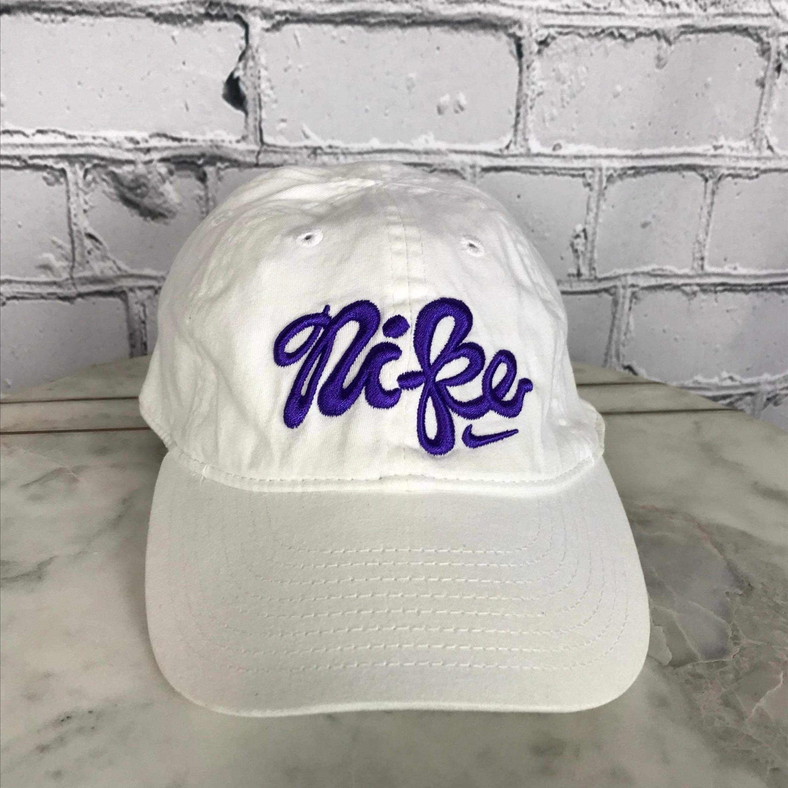 Nike Just Do It Purple Embroidered Logo Kids White Fitted Hat Size 4-6x