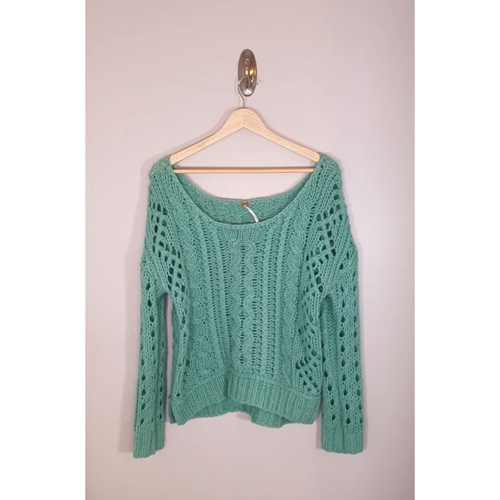 Free People Fluff Wool Mohair Blend Pullover Green Knit Women's Sweater Size S