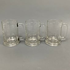 Lot of 3 Clear Glass Beer Stein Mugs 5 1/4 High