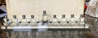 Rare Teacup Tea Kettle Crystal & Silver Tone Menorah