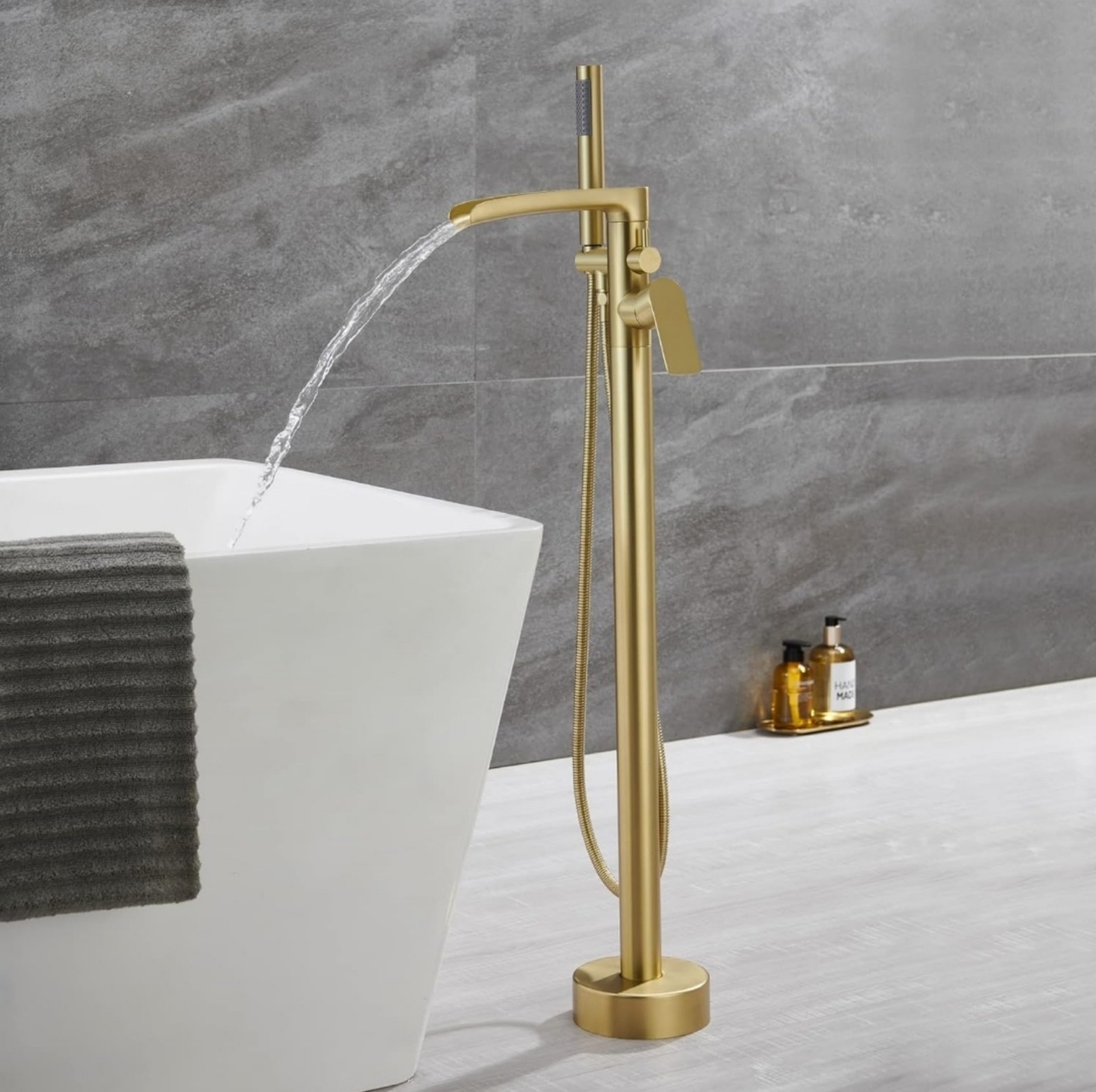TapLong Waterfall Freestanding Bathtub Faucet Set Single Handle Floor Mount Tub