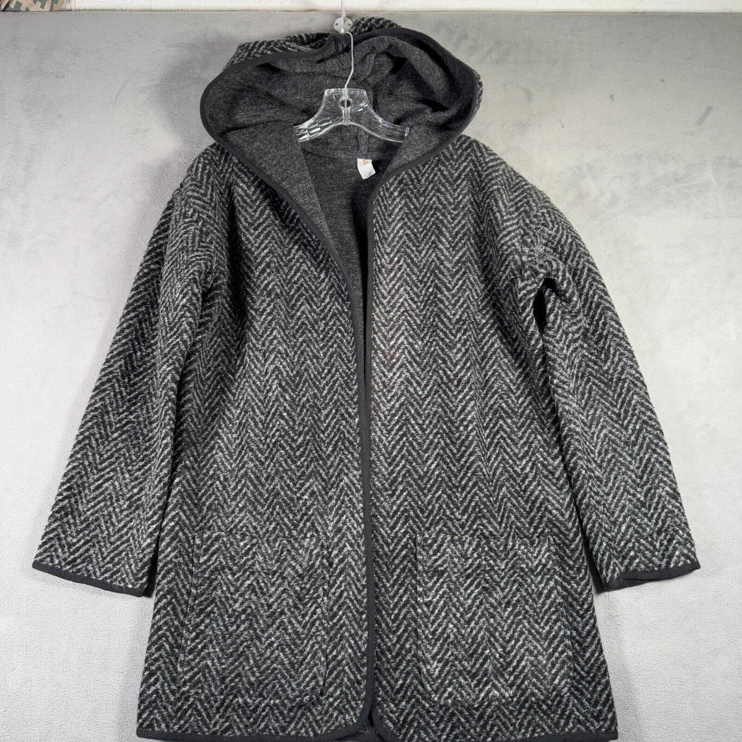 Marine Layer Cardigan Womens S Gray Herringbone Hooded Open Front Heavy Knit