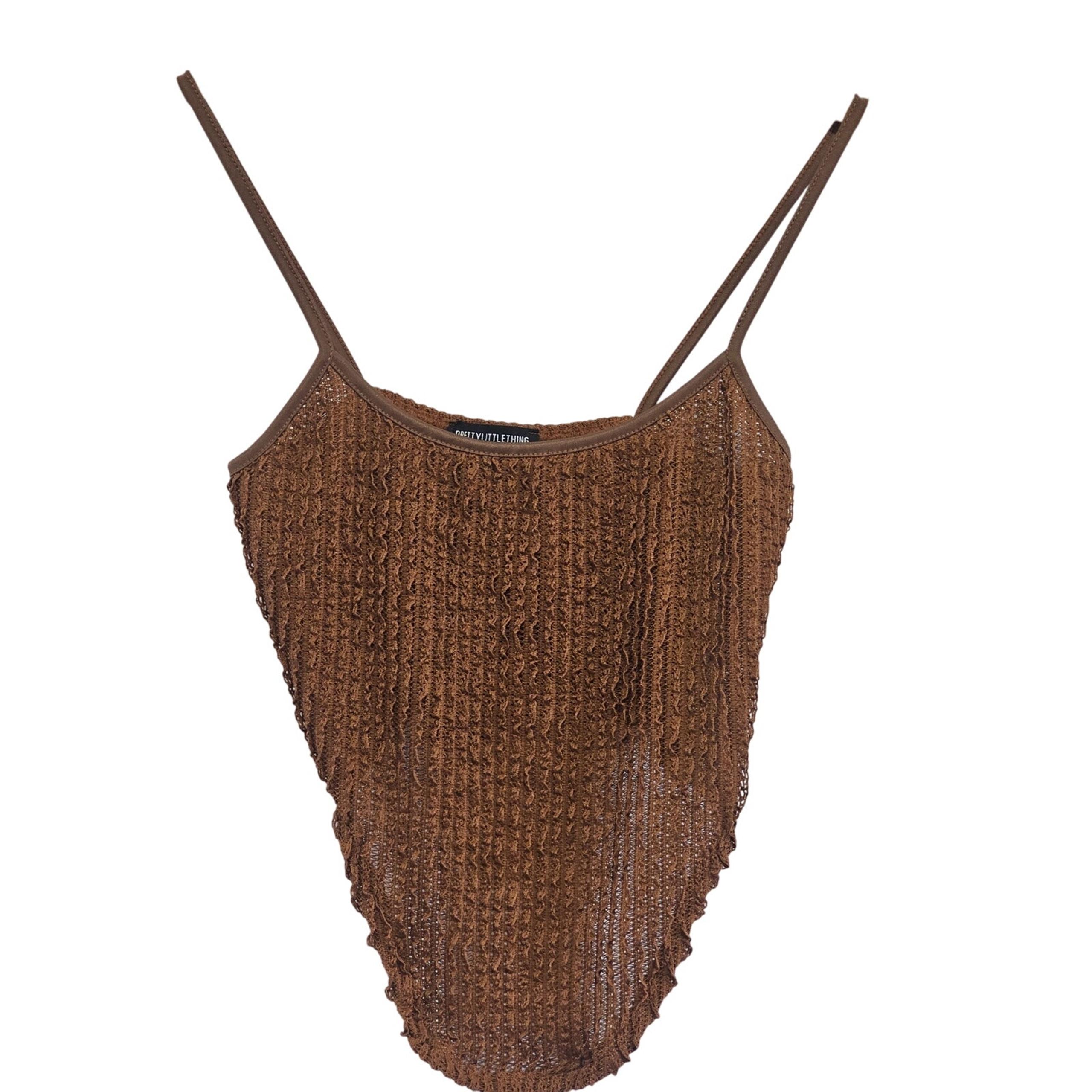 Pretty Little Thing Tall Chocolate Textured Strappy Crop Top Y2K NWT33
