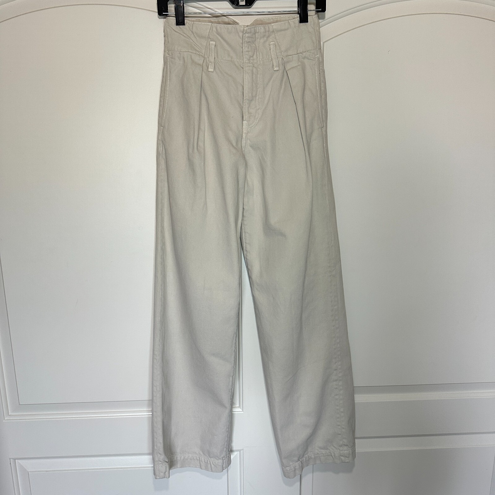 Reformation Jeans 24 Cream Lang Belted Ultra High Rise Pleated Pockets Wide Leg