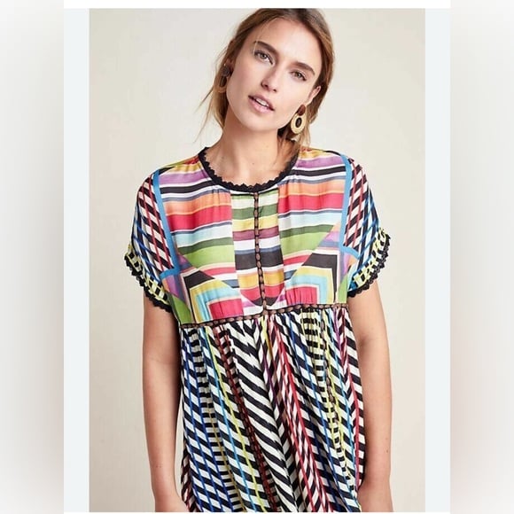 Anthropologie Conditions Apply Flowy Kynsa Tunic Top Colorful Size S