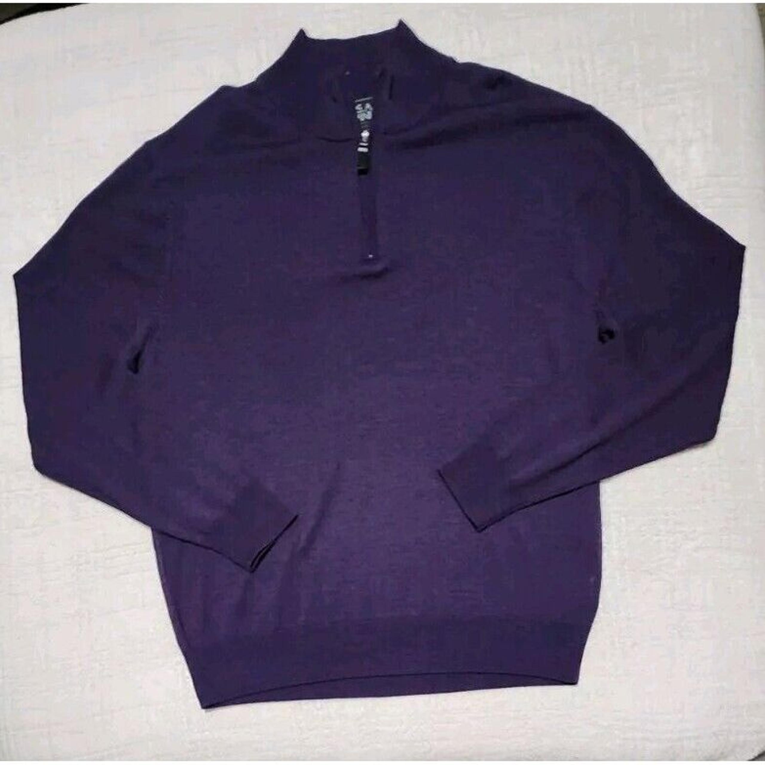 Jos A Bank Men's XL Purple 100% Merino Wool Long Sleeve Pullover 1/4 Zip Sweater