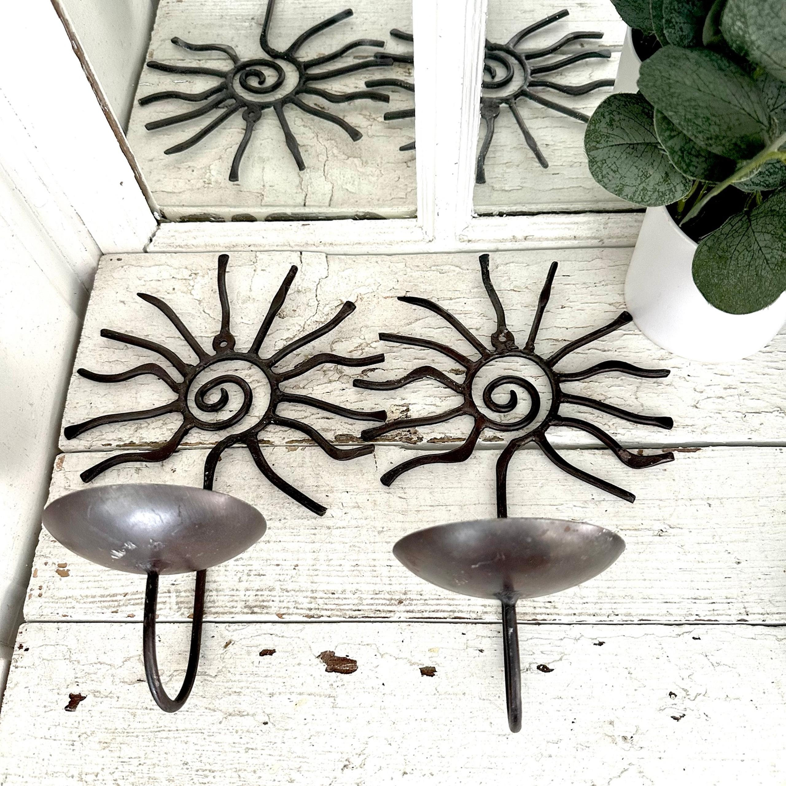 Vintage 1990’s Wrought Iron Pier 1 Sunburst Sun Candle Holder Wall Holder Sconce