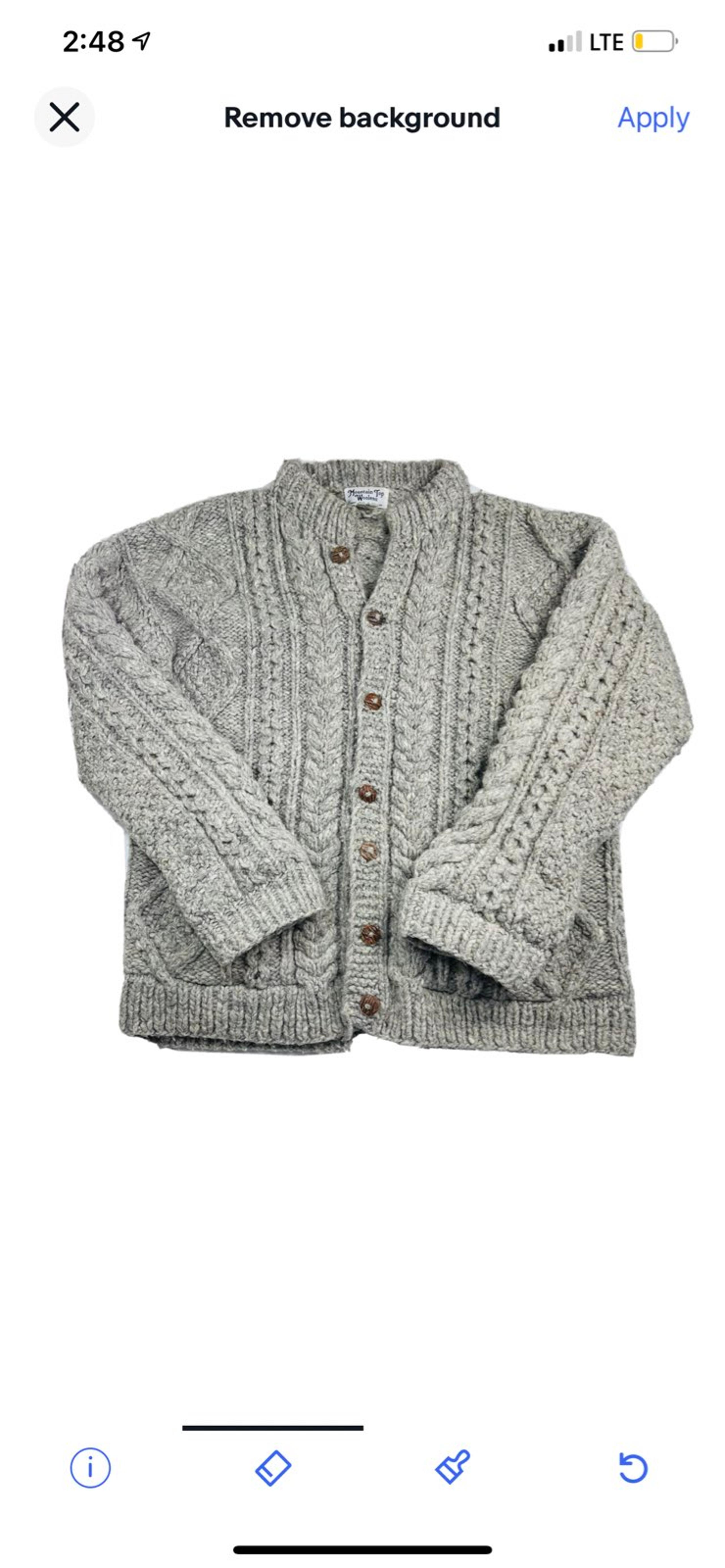 VTG 80s Chunky Wool Cable Knit Cardigan Sweater Gray