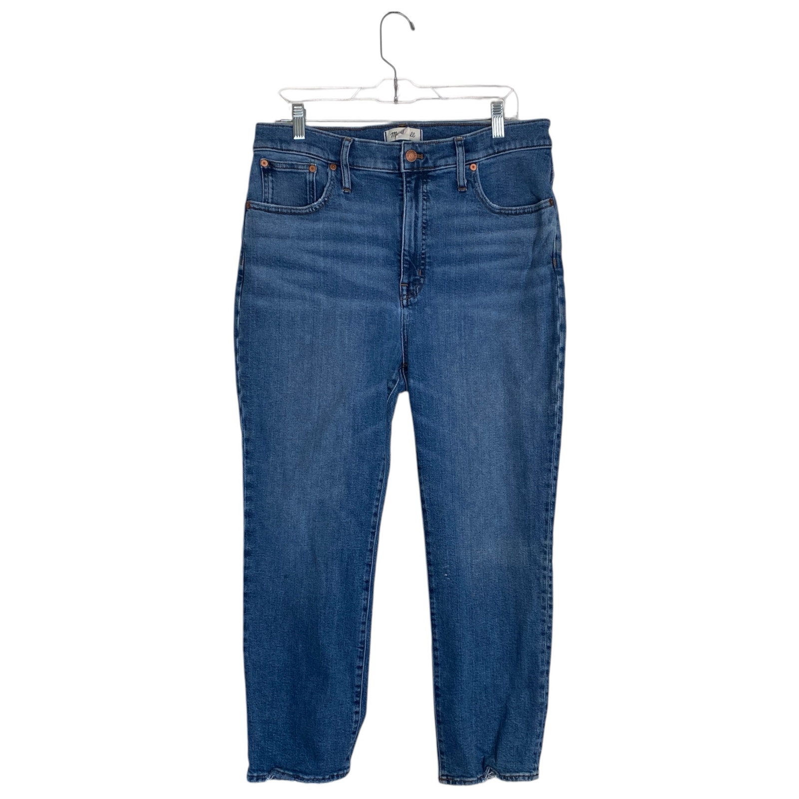 MADEWELL Slim Demi-Boot Jeans in Northaven Wash Size 32 Raw Hem Stretch Denim
