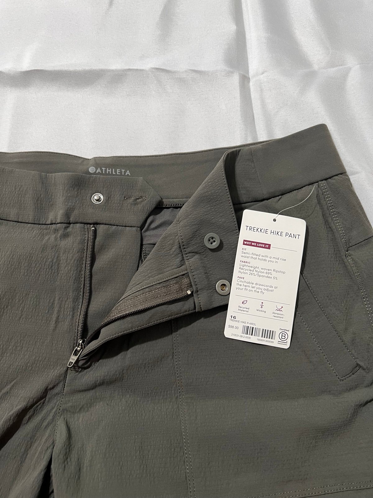 Athleta Women’s Trekkie Hike Pants Green Size 16 Full Length Zip Pocket