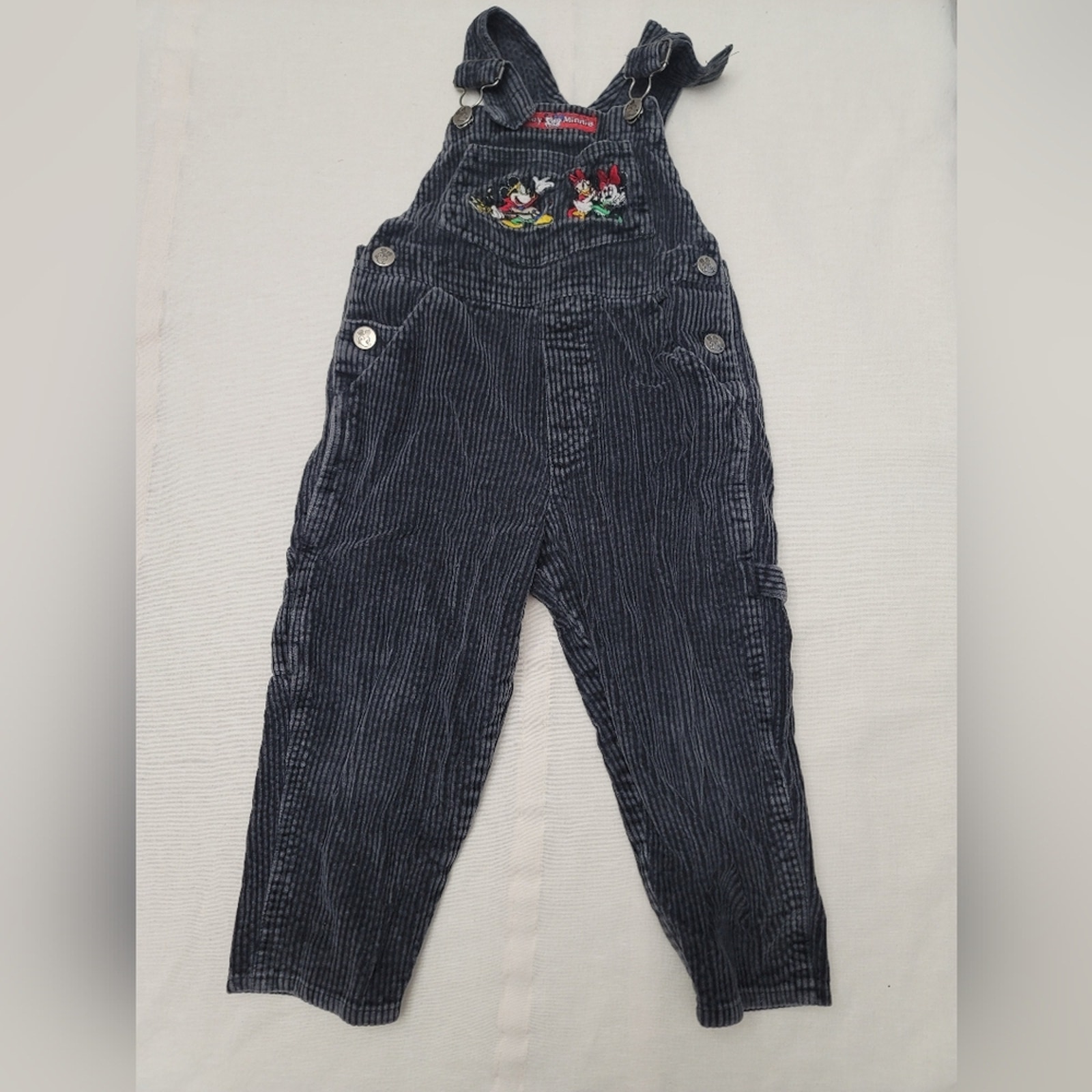 Vintage Disney Mickey's For Kids Stuff Dark Gray Corduroy Overalls - Size 4T