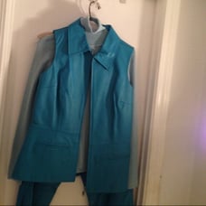 Teal leather suit with pants and jacket