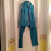 Teal leather suit with pants and jacket