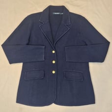 Lauren Ralph Lauren Blazer Knit Sweater Navy Crest Gold Buttons Cotton Blend M