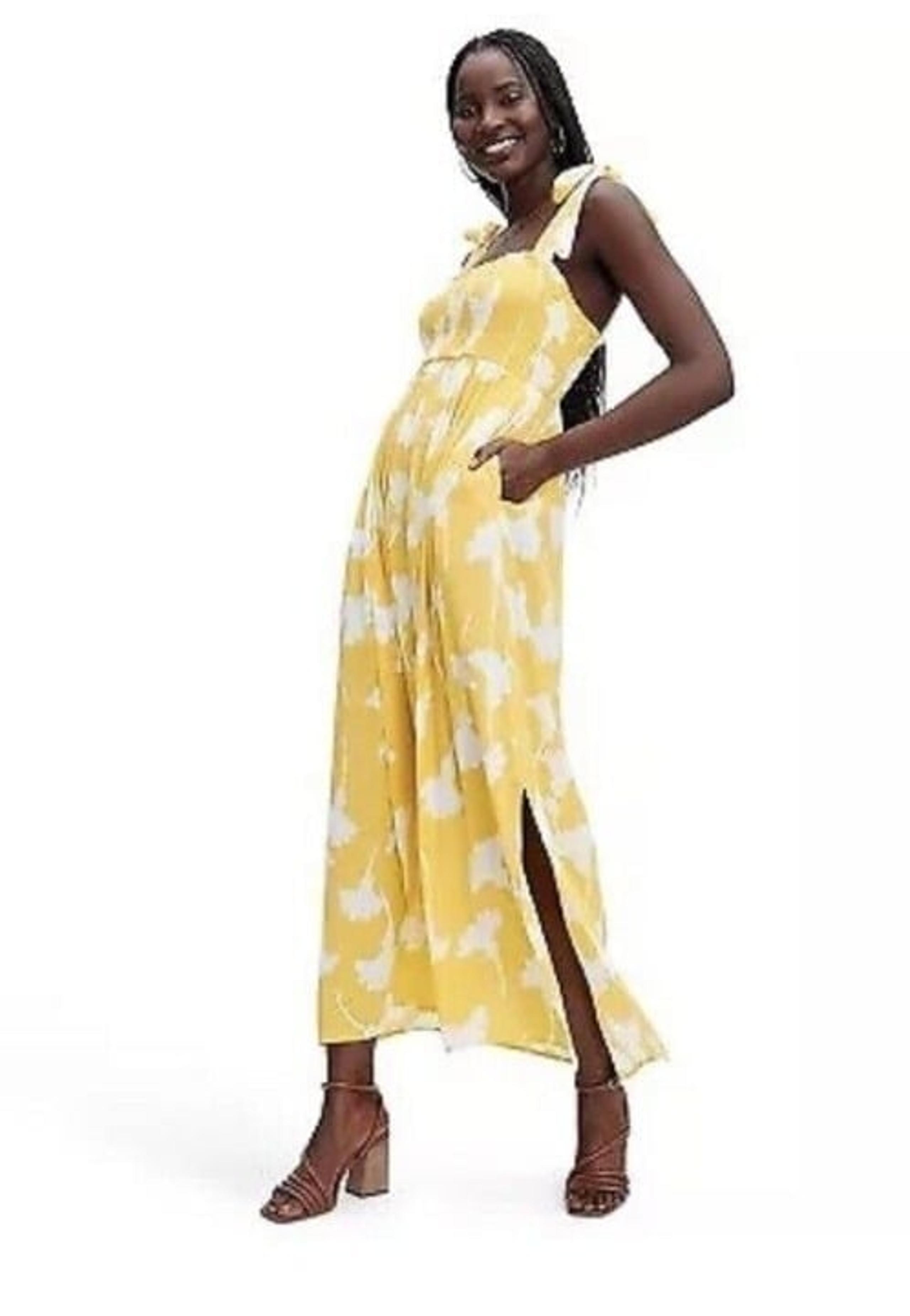 Women's Smocked Tie Strap Ginkgo Yellow Midi Dress - DVF x Target Size Large