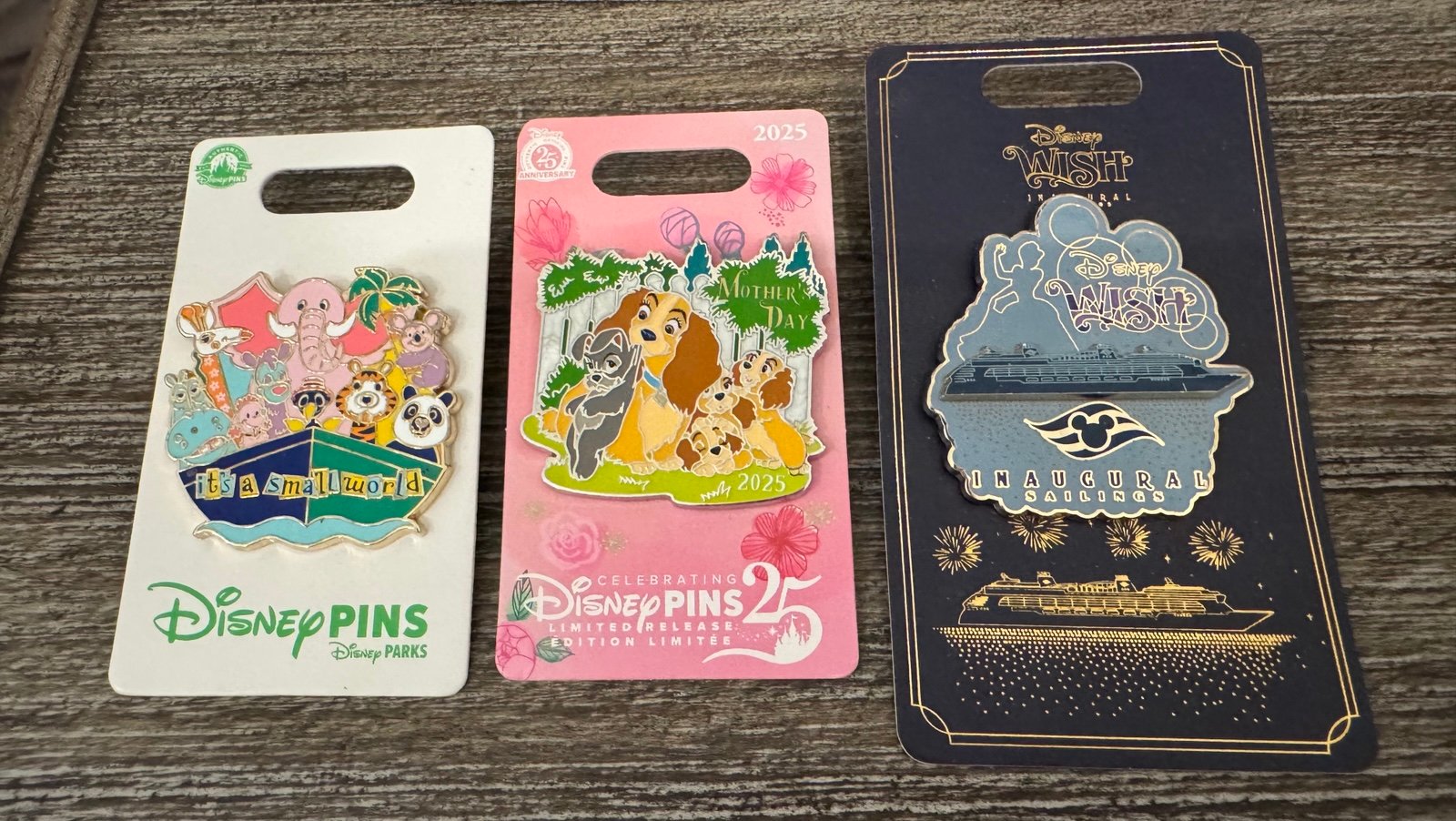 Disney DCL Pin Bundle New - Small World, Lady & Tramp, Wish Inaugural Sailing