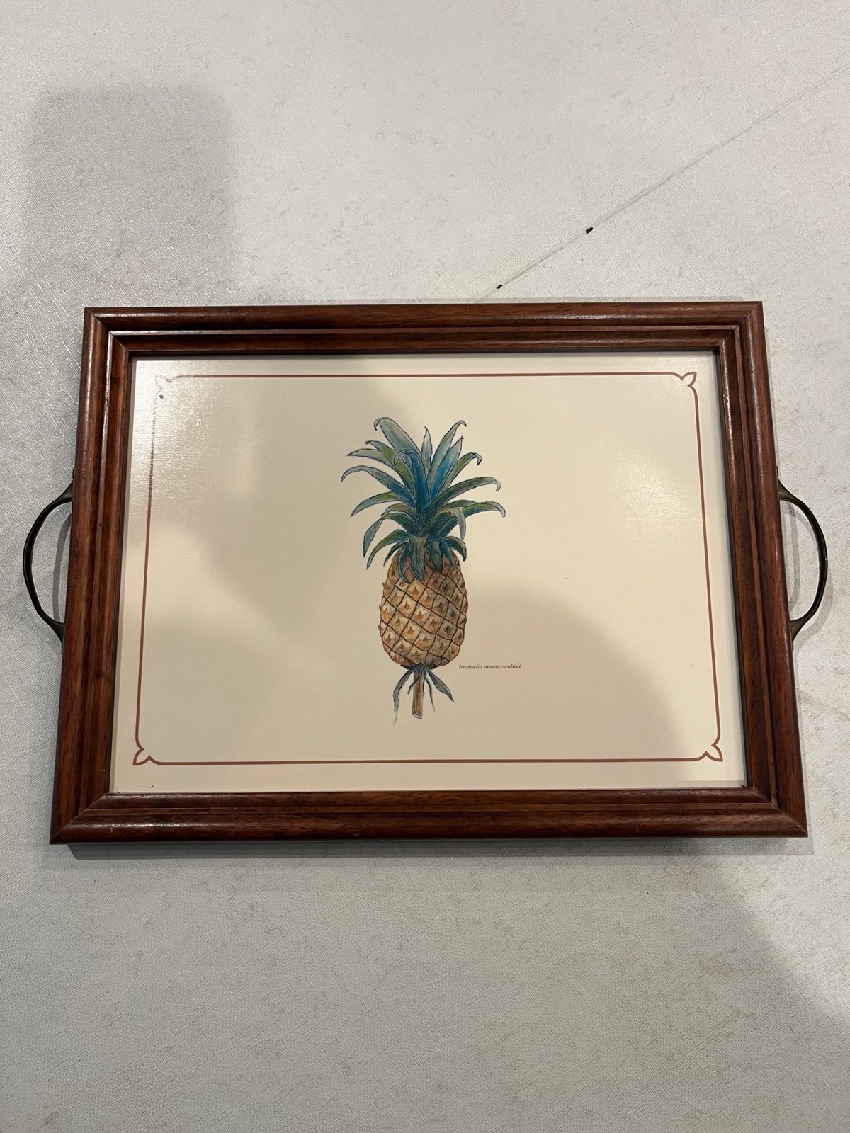 Vintage Pimpernel Pineapple cork backed placemat tray. Wooden frame, GUC!