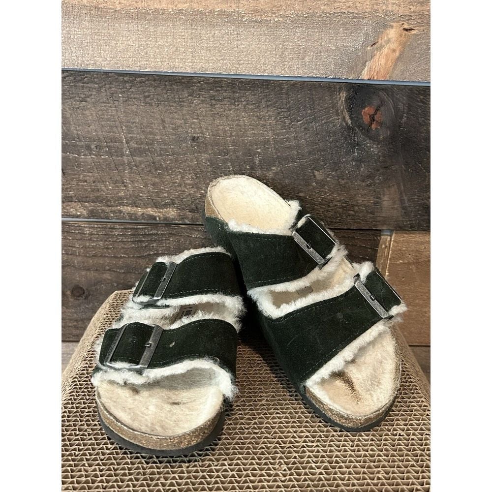 BIRKENSTOCK Arizona Genuine Shearling Lined Slide EU 37/6.5 Dark Green