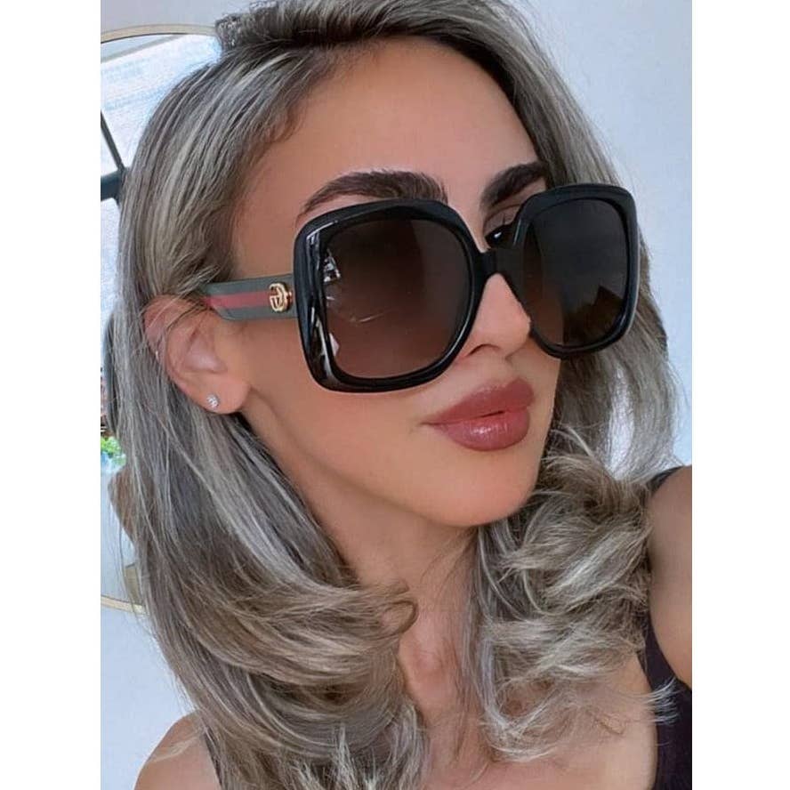 NEW GUCCI GG0713S Black Striped Arm Sunglasses