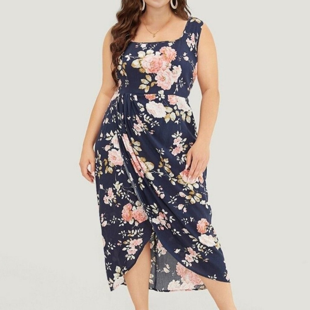 NWT BloomChic Floral Asymmetrical Ruched Midi Dress 3X=22/24