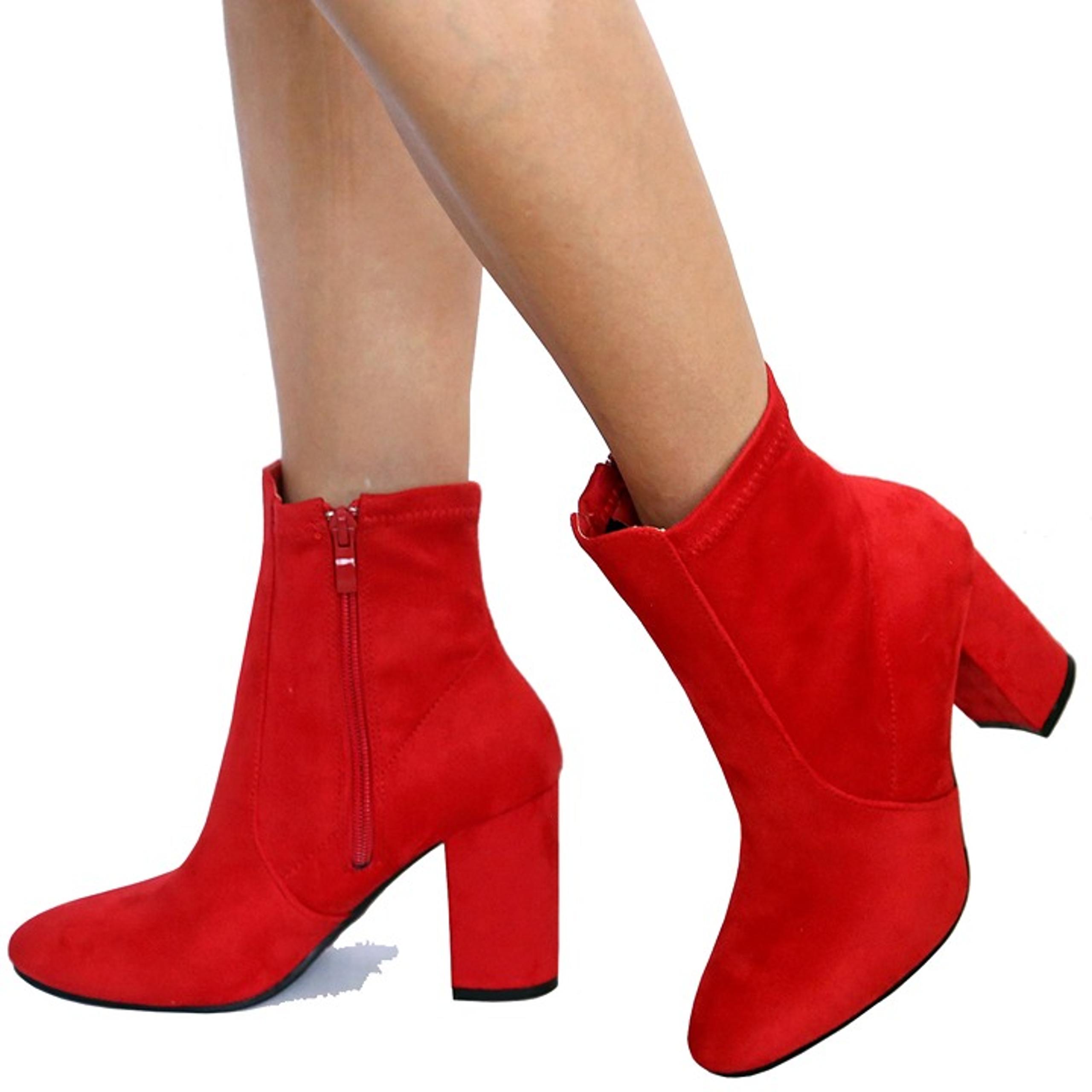 New Red Stretch Sock Chunky Heel Ankle Boots Booties Size 5.5