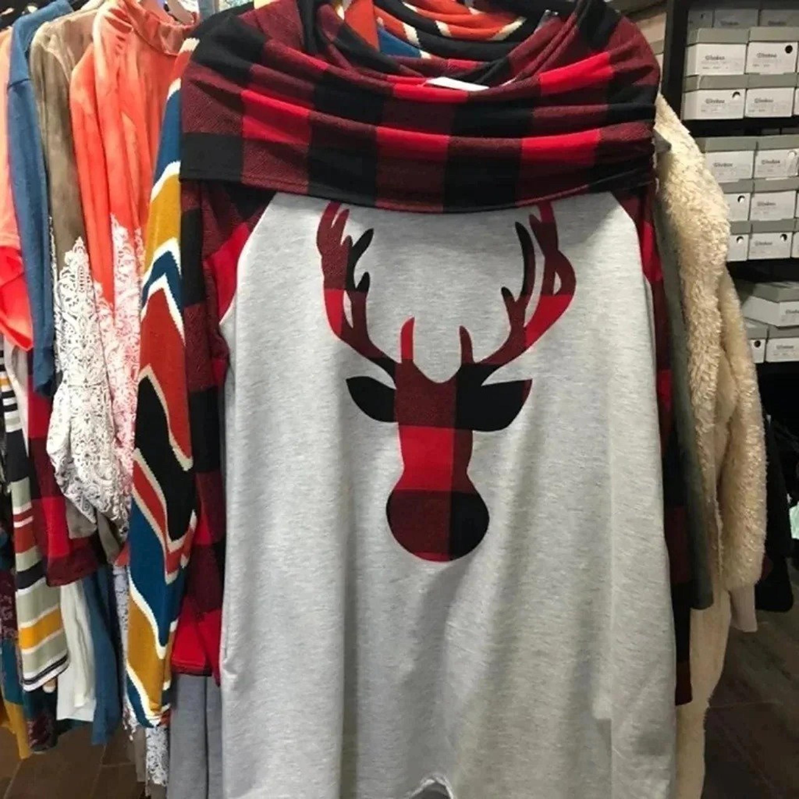 Boutique women's buffalo plaid tunic 1X DEER BUCK