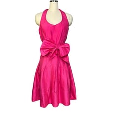 Sara Campbell Vintage 1980s Pink Silk Halter Midi Dress| Size 8