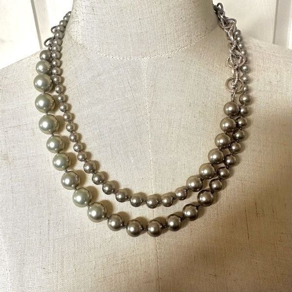 Chan Luu sterling silver and pearl link chain asymetrical necklace