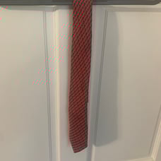 Hermes Light Red Silk Tie with Gray Belt Buckle Pattern