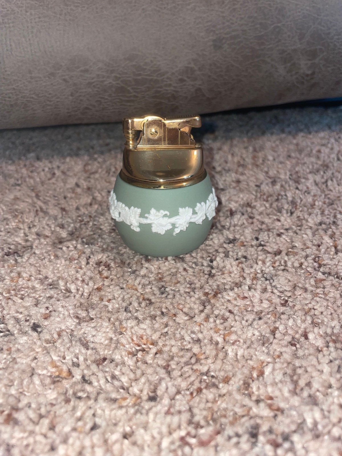 Vintage Wedgewood Green & White Jasperware Table Lighter