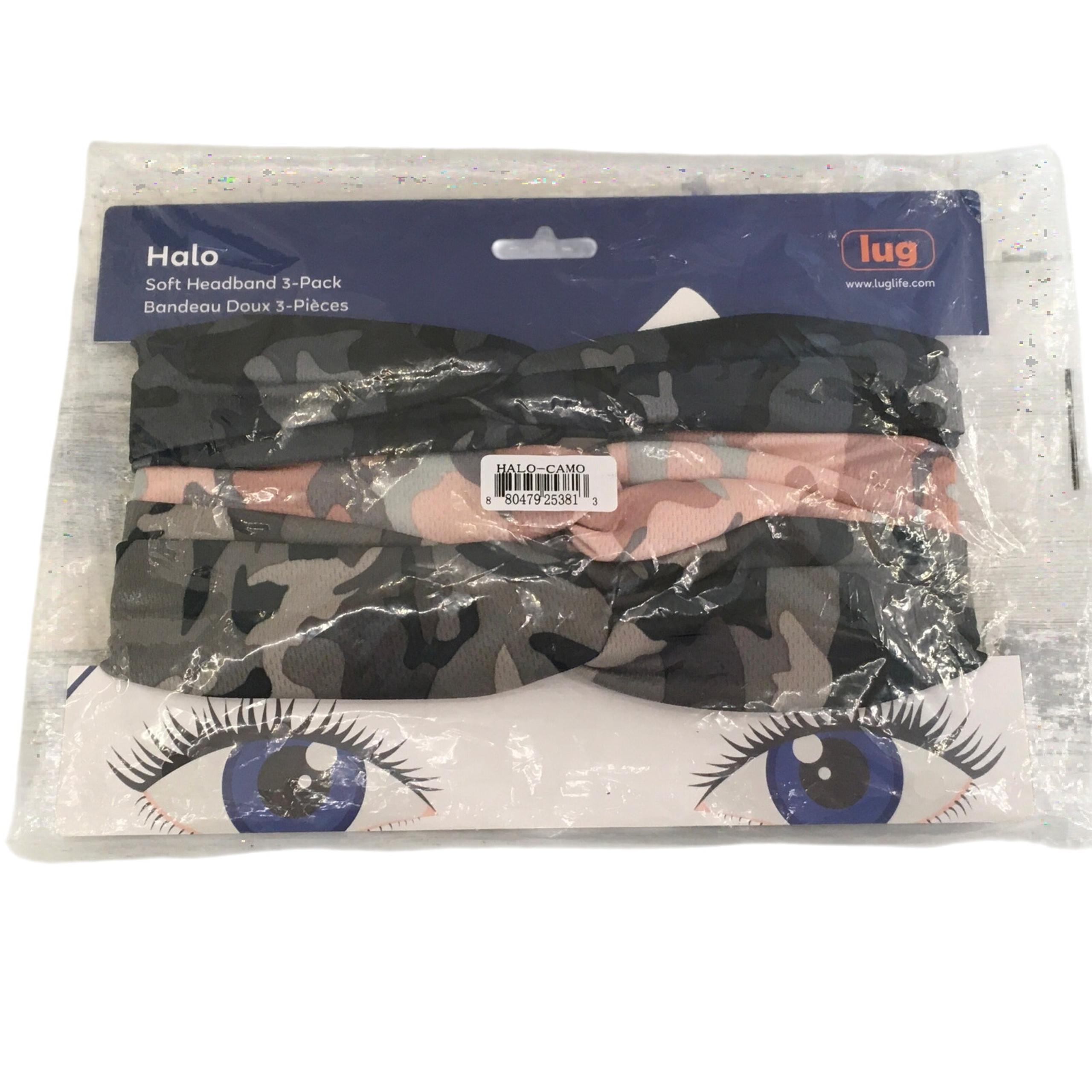 Lug Halo Soft Headband 3-pack Camo NEW Camouflage Twist Pink Black Gray NIP