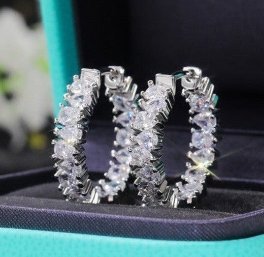 2ct Diamond Hoop Earrings 14K White Gold Round Hoops Ladies Jewelry Huggies 2 ct