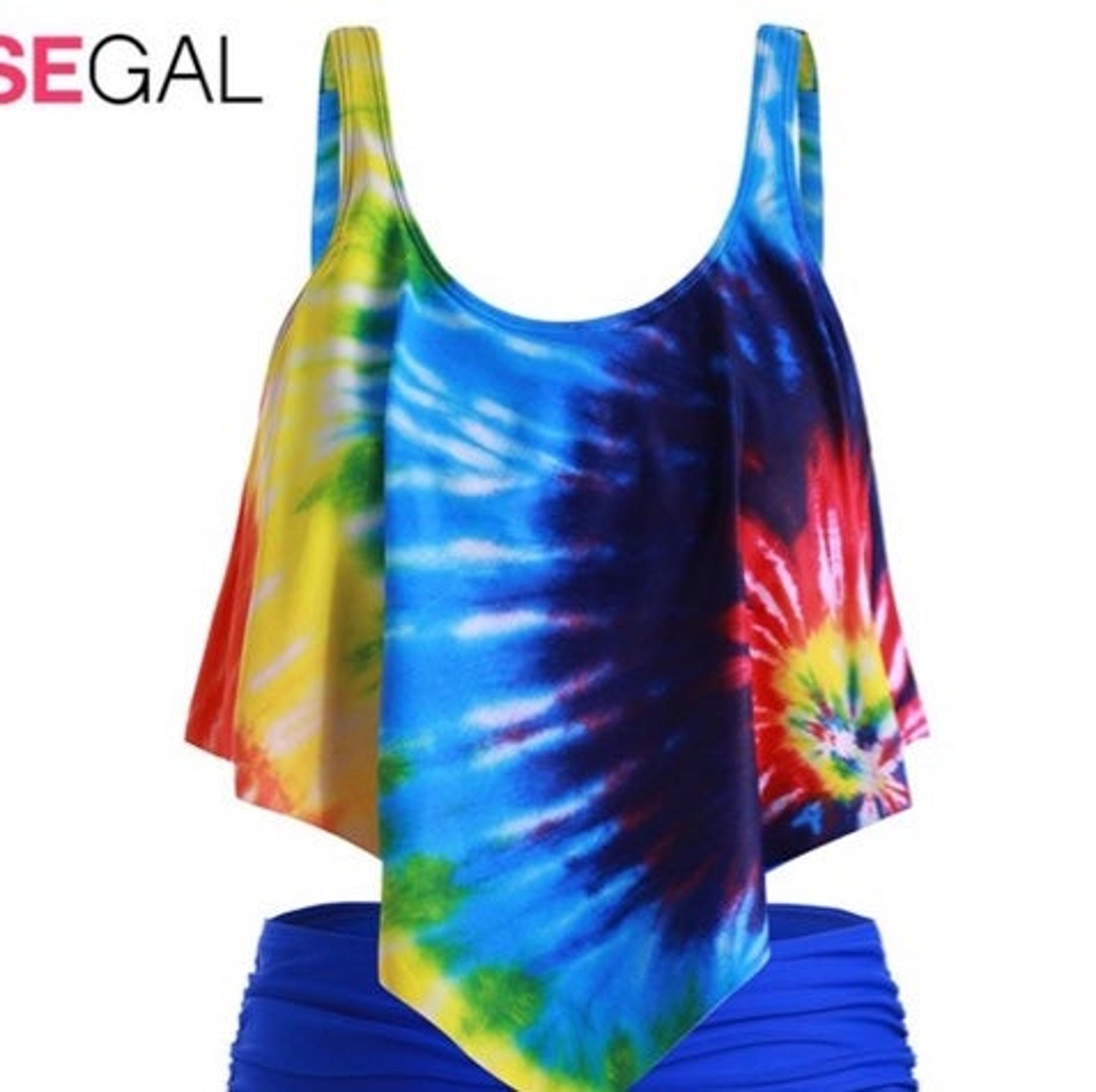 NEW Rosegal Tie Dye Flounce Tankini Longline Swim Top Light padding Flattering f