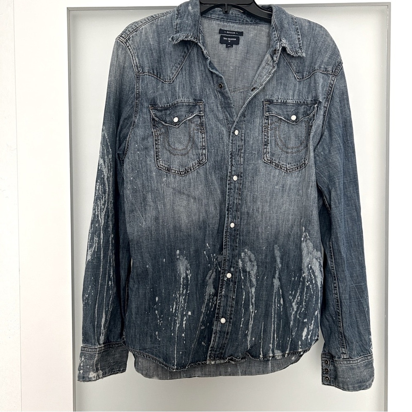 True religion Ryan western button down paint splatter chambray shirt large